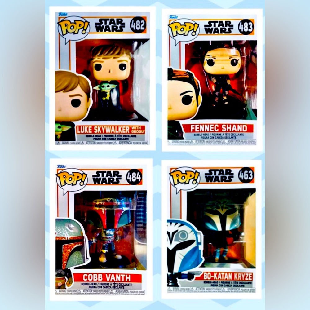 Star Wars Funko Luke Skywalker 482  Fennec Dhand 483 Cobb Vanth 484 Bo-Katan 463